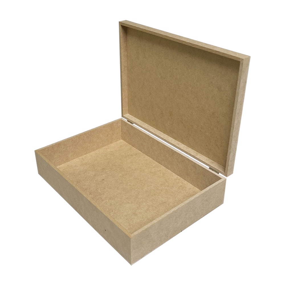 Caixa Retangular Lisa Grande Com Dobradiça 35x25x8,5 - MDF Cru