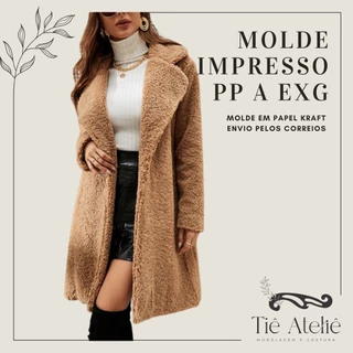 MOLDE EM PAPEL KRAFT DE CASACO TEDDY PARA COSTURA MODELAGEM DE ROUPA EM PAPEL KRAFT PARA COSTURA