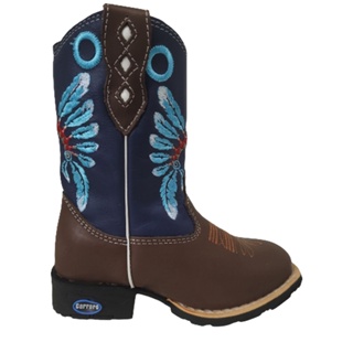 Bota Texana Infantil Menino Cano Longo Com Zíper Country Bordado Cocar Cowboy