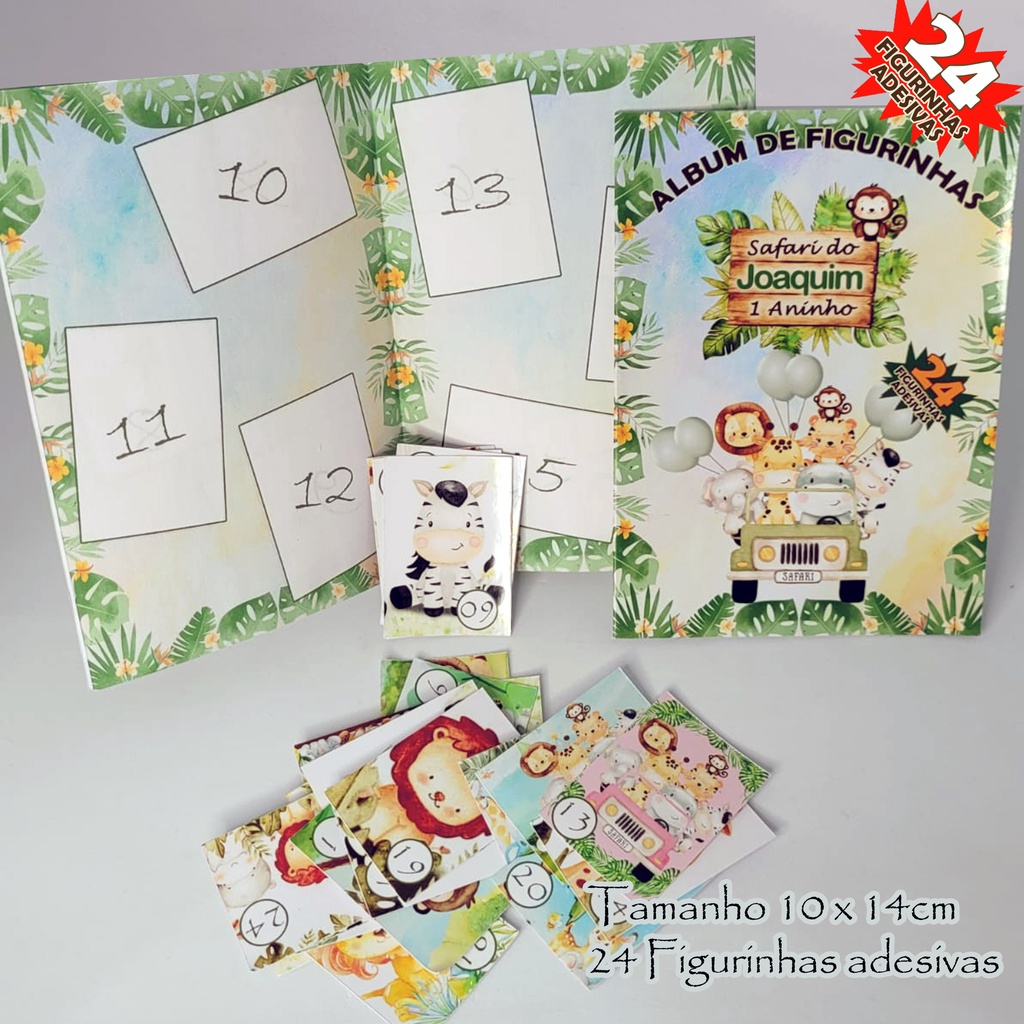 Album de figurinhas Safari Med 10x14cm com 24 figurinhas adesivas para ...