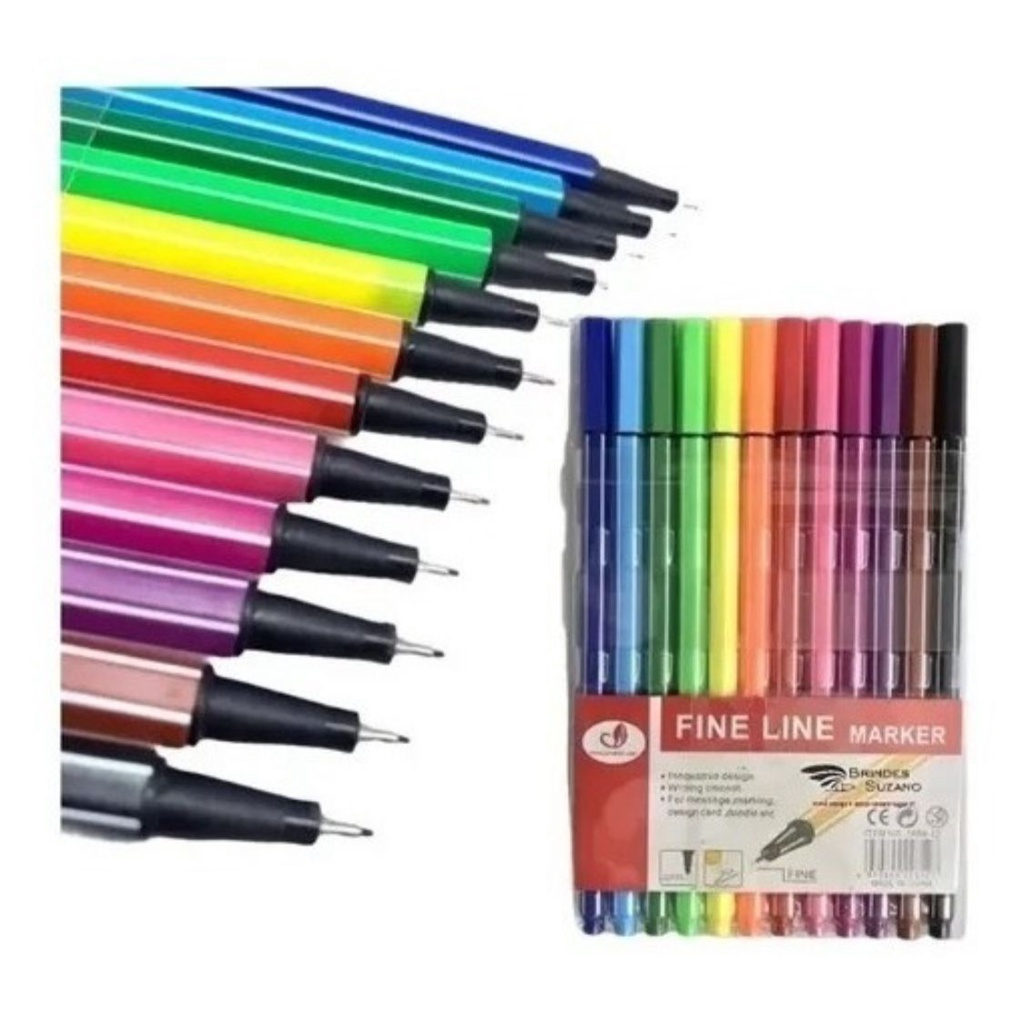 Kit com 12 canetas Fine Line Ponta Fina Novidade 2022 Colorido