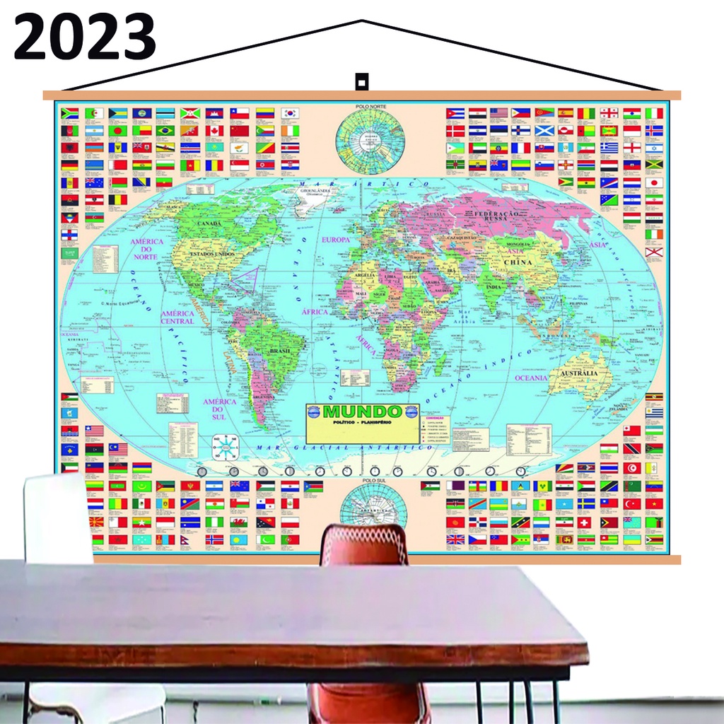 Mapa Mundi Banner Laminado Gigante 120x90cm Atual Shopee Brasil 