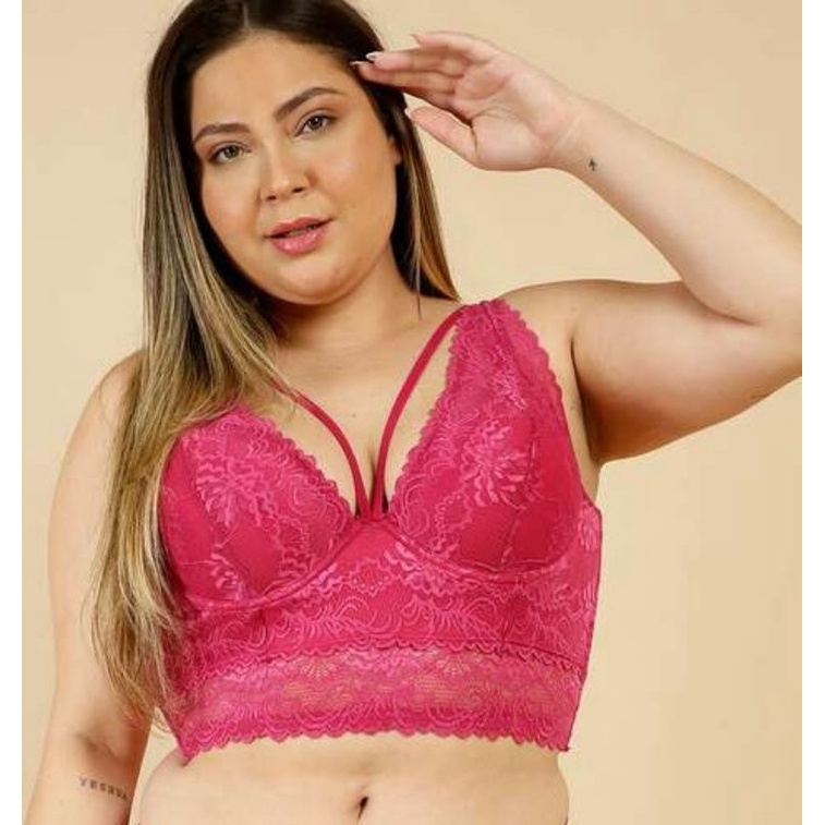 Sutiã Top Corpete Plus Size Rosa Renda Tam. 52 Marisa Usado uma