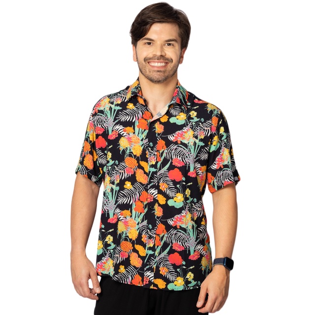 Camisa florida best sale preta masculina