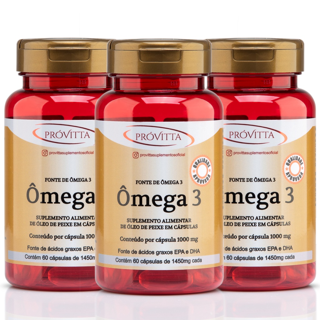 Kit 3 Ômega 3 Puro 1000mg Epa 540 Dha 360 Isento De Metais 60 Cápsulas