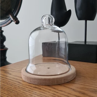 Mini Redoma Com Base De Madeira - Cúpula De Vidro