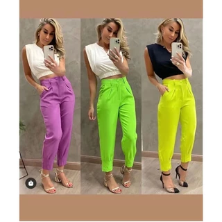 Calça Cenoura Jogger Alfaiataria Feminina Barra Com Ziper