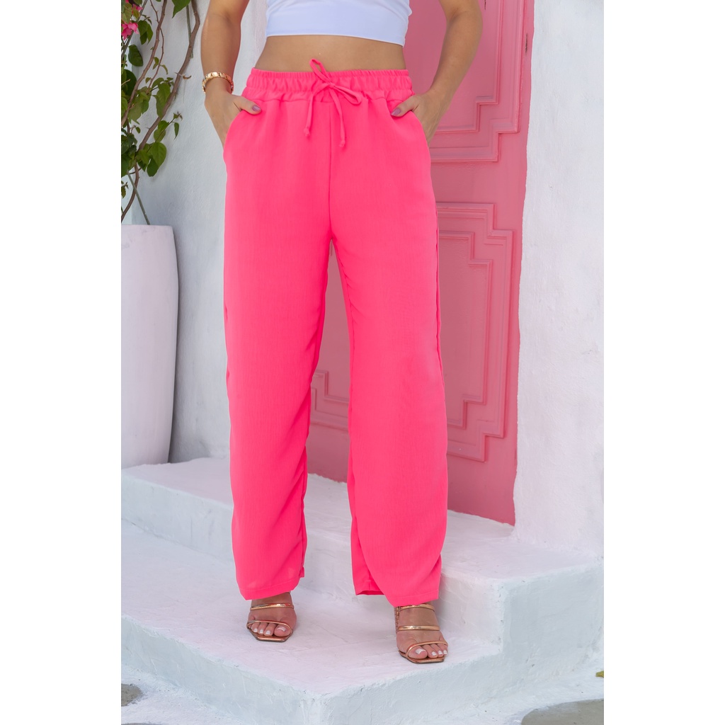Calça Pantalona Feminina - Tecido que não amassa - Várias Cores ...