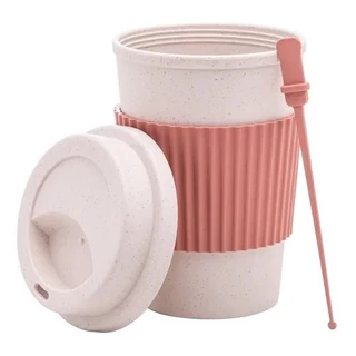 Copo Fibra Bambu Tampa 450ml Reutilizável Ecológico Bambu