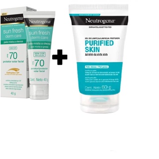 Kit Protetor Solar Neutrogena Sun Fresh Derm Care FPS 70 Sem Cor 40g + Gel de Limpeza Neutrogena Purified Skin 60g