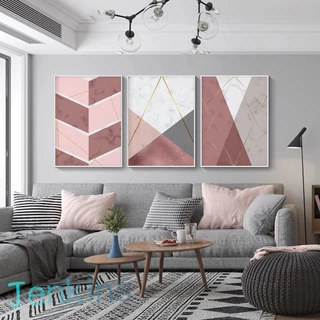 Quadro decorativo geométrico abstrato rosa cinza branco decoração para casa sala quarto