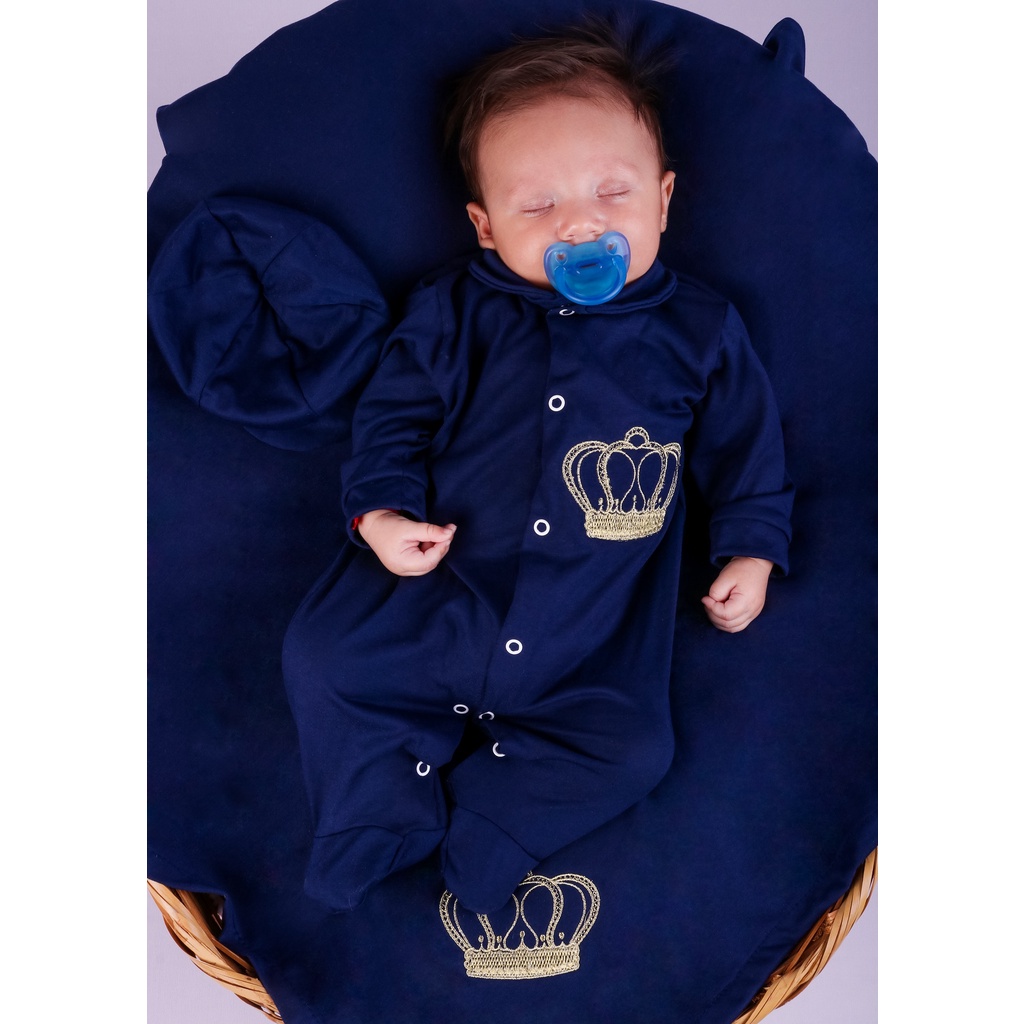 Saida de Maternidade Para Bebe Menino Coroa 04 peças Príncipe