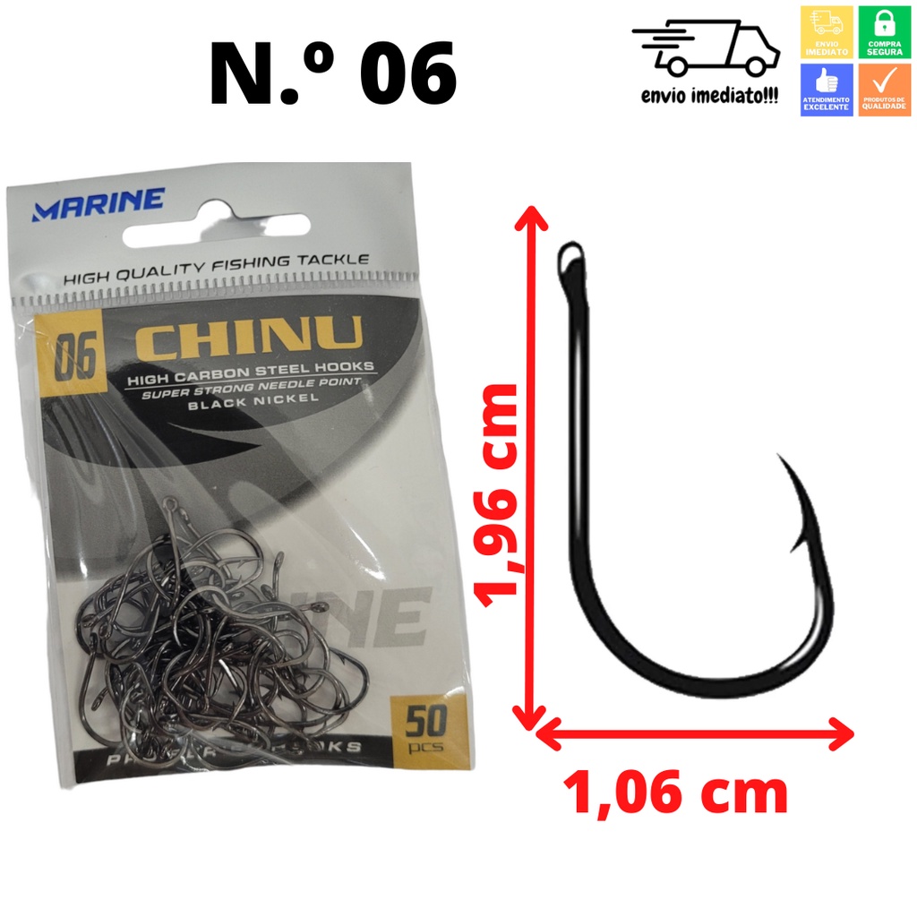 Anzol Pesca Aço Black Nickel Chinu Pacote N.º 2, 3, 4, 5, 6, 7, 8