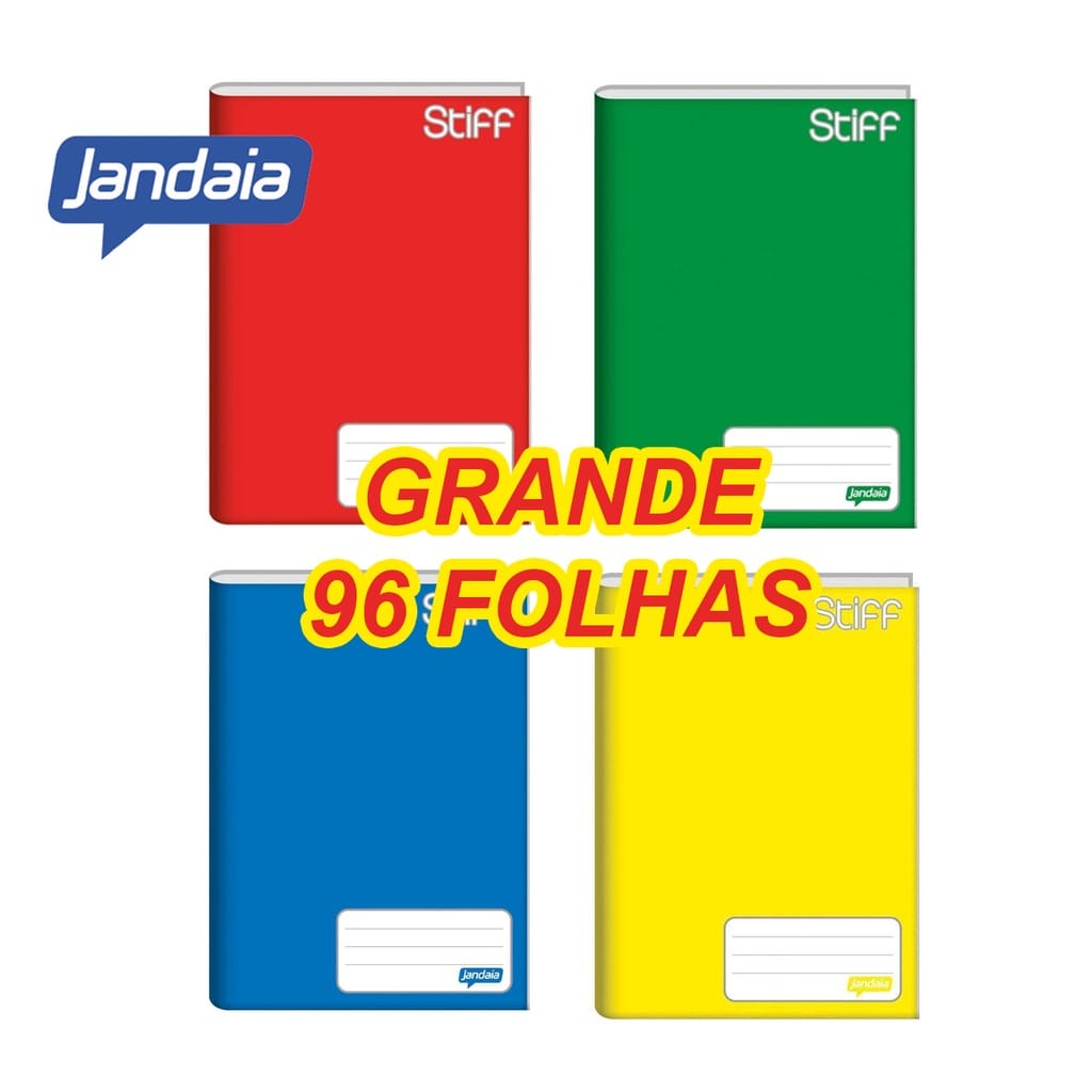 Kit Com 4 Cadernos Brochura Grande Brochurão Capa Dura 96 Folhas Stiff Jandaia Shopee Brasil 8320