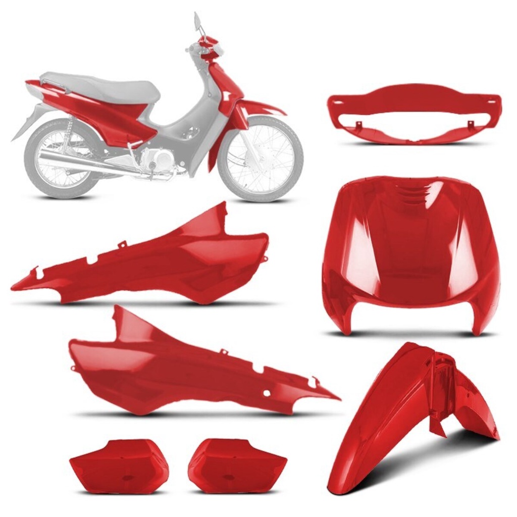 Kit Conjunto Carenagem Completo Moto Honda Biz 100 2004 2005 Vermelho
