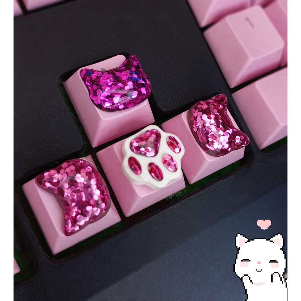 Kawaii gatos anime personalidade bonito rosa keycaps cereja perfil