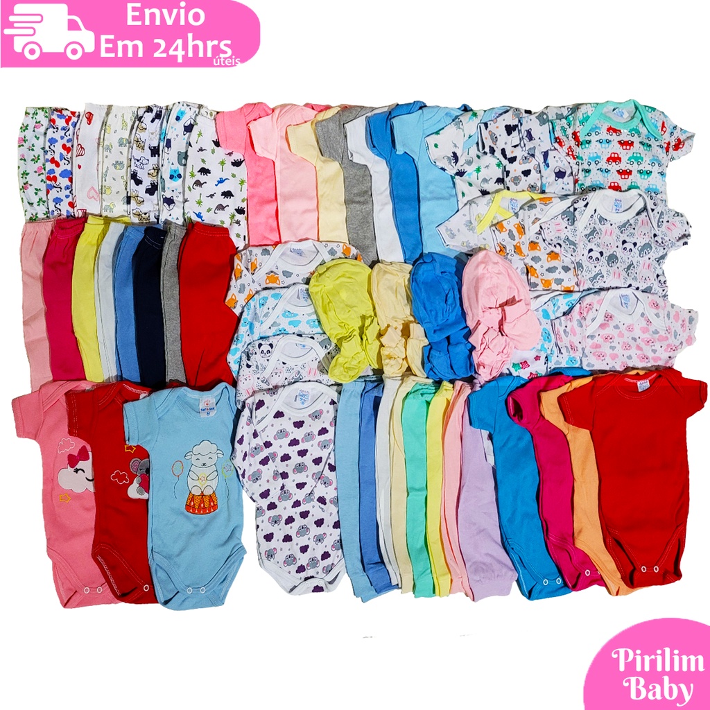 Kit 26 peças Enxoval Bebê Menino e Menina Body Calça Mijão Touca e Meia ...