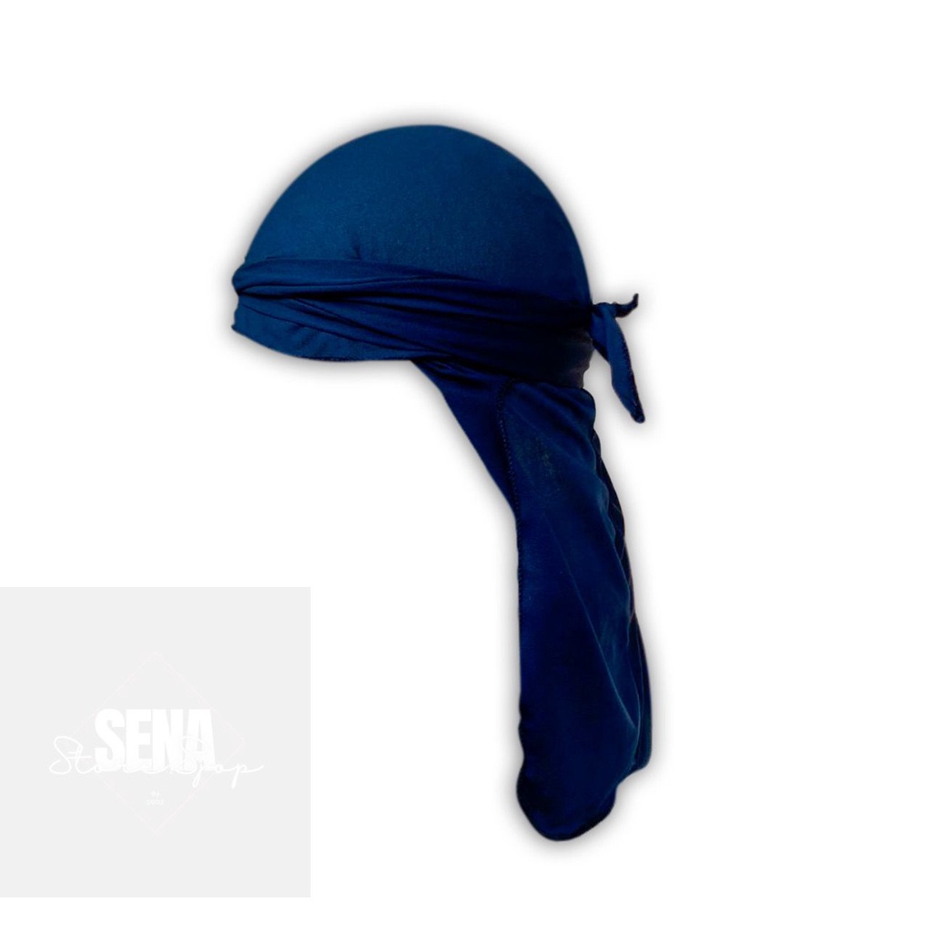 Durag de cetim azul e branco