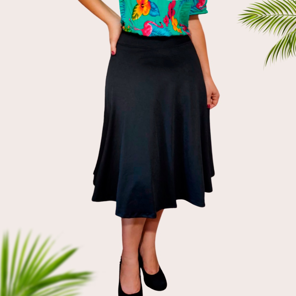 Saia preta rodada Midi Evangélica Lycra Plus Size Feminina | Shopee Brasil