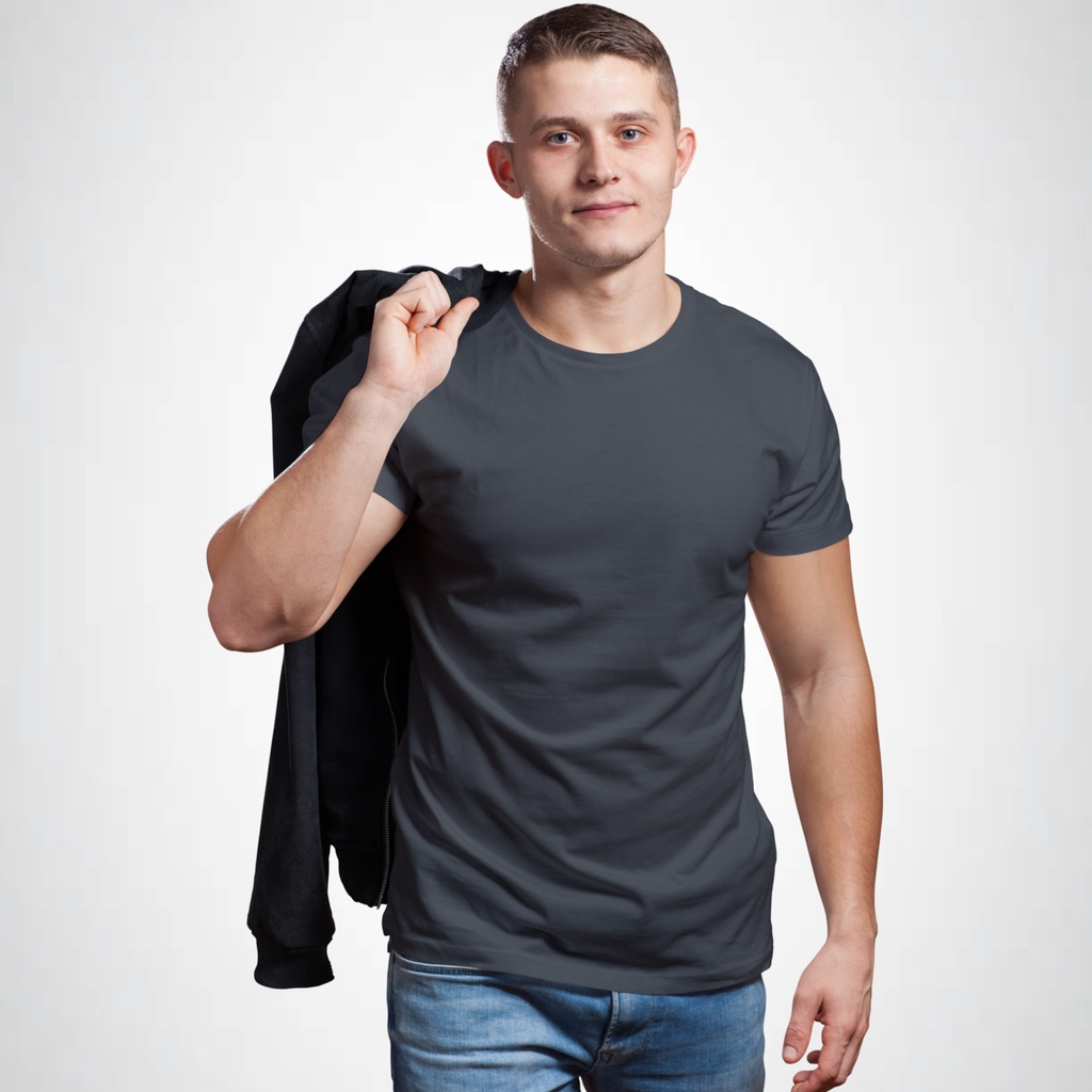 Camiseta Cinza Chumbo Lisa Básica Premium 100% Algodão 30.1