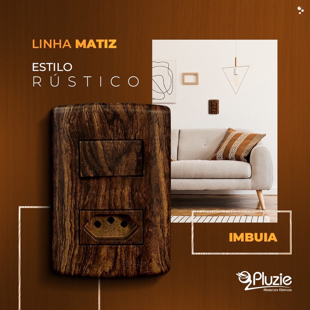 Tomadas e Interruptores Pluzie Rústico Imbuia Estilo Madeira 10a 20a Pluzie