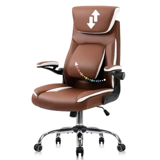 YAMASORO Casa Couro Ergonômico Computador Cadeira de Mesa Cadeira de Escritório Executivo com Encostos de Cabeça Ajustáveis Suporte Lombar, Cadeira de Rolamento Giratória para Adultos