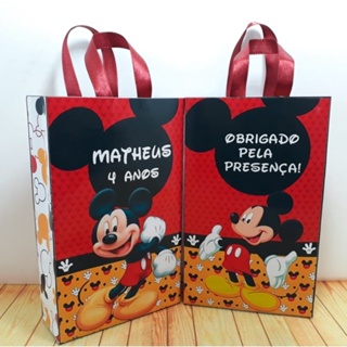 20 Sacolas Surpresas Personalizada Mickey ou Outros Temas - Com Nome, Idade e Fita de Cetim