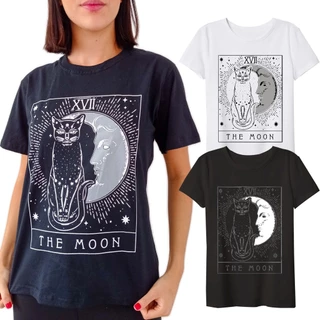 Camiseta Tshirt Feminina Algodão Mistica Gato The Moon
