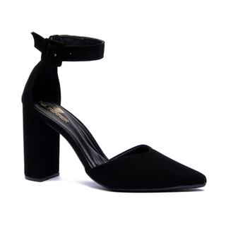 Sandália Feminina Scarpin Preto Salto Médio Grosso Retrô 9 Cm