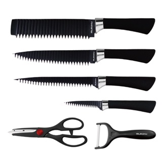 Kit 6 Peças Faca de Carne Cutelo Legumes de Aço Carbono Profissional Preto Original