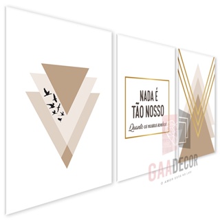 Kit 3 Quadros Decorativos para Sala Quarto Escritório Abstrato Gold Nada é Tão Nosso