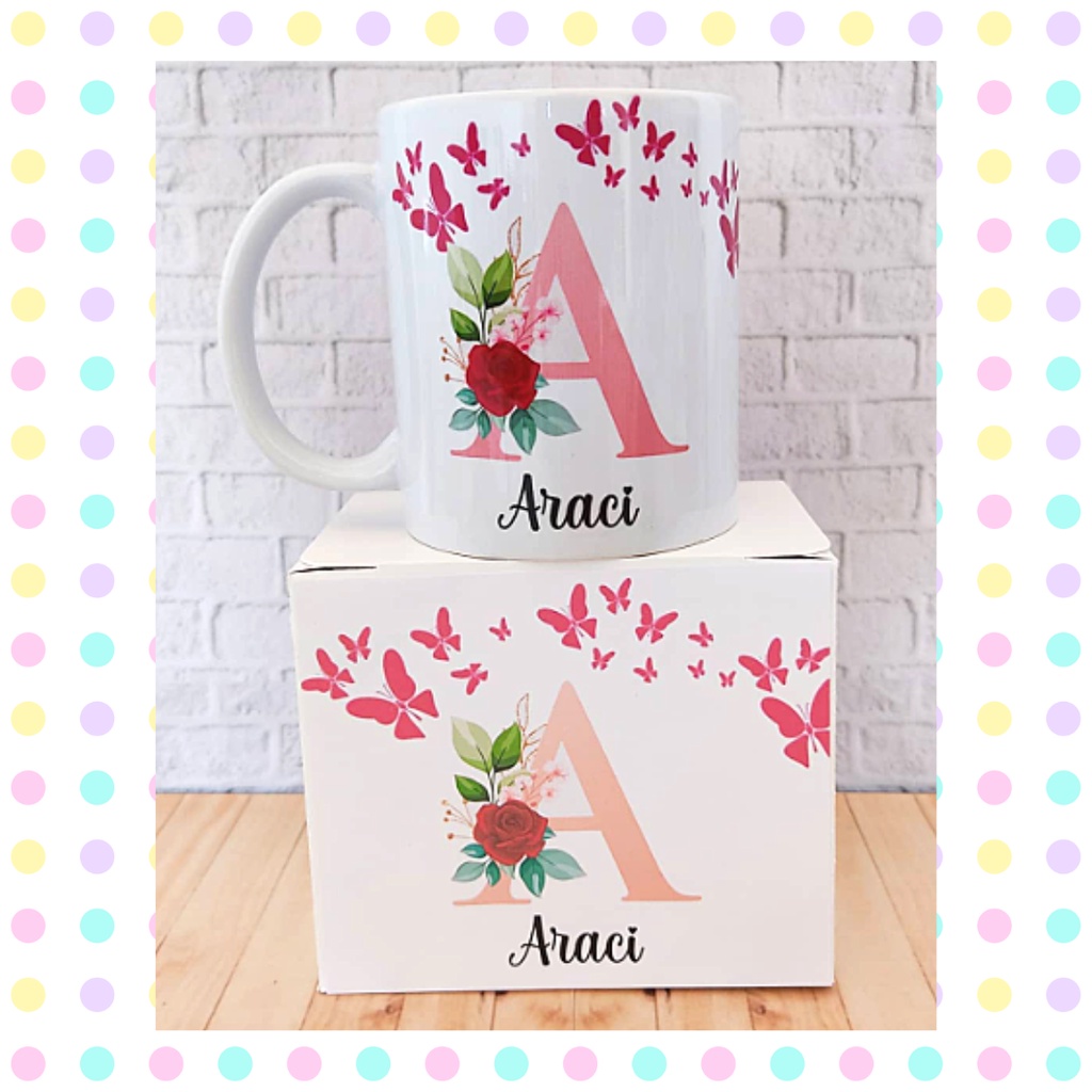 Caneca Personalizada Seu Nome - Caneca Com Letra Rosa - Nome floral ...