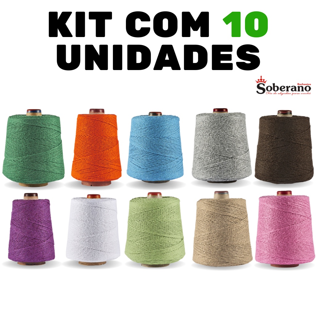 Kit 10 Barbantes Eco Brasil 1kg, 980mts, Fio 6 e Fio 8, Escolha as cores