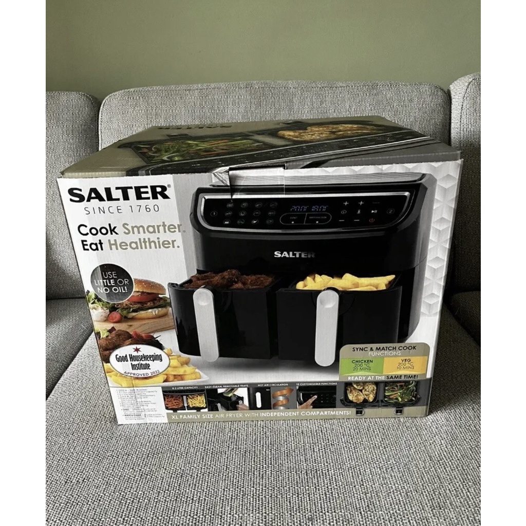 SALTER EK4548 Dual Cook Pro Air Fryer Steel & Black Shopee Brasil