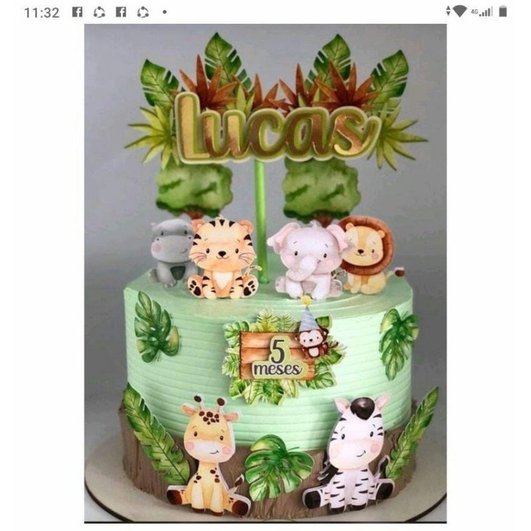Topo de bolo safari aquarelado personalizado com nome e idade