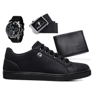 Kit Sapatênis Casual Polo Fran + Relógio + Carteira + Cinto