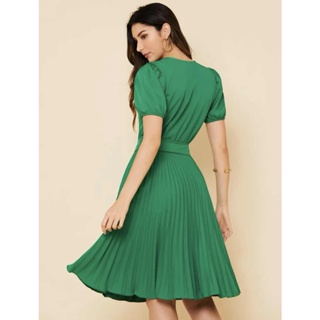 Vestido Plissada Verde Bandeira Midi Rodado Moda Evangelic Com Cinto