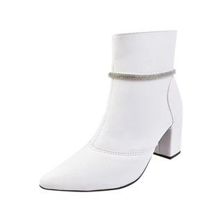 Sapato Bota da Moda Feminina Enfeite Brilho Removível Bico Fino Salto Grosso Zíper Tendência Outono/Inverno