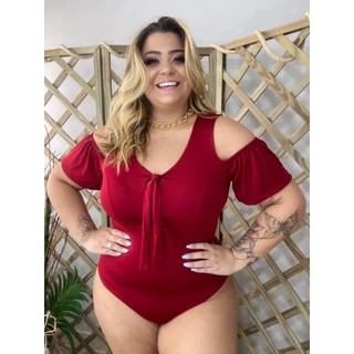 Body Laço Bori Plus Moda Maior Body Feminino Plus Size Bore com Bojo Curve