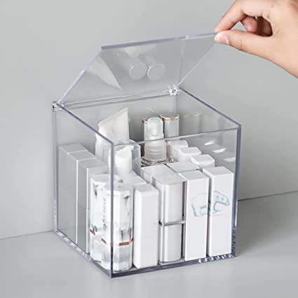 Caixa Organizadora Acrílica Quadrada Cubo 13x13x13 com Tampa Porta Cosmeticos Utensilios Capsulas de Café