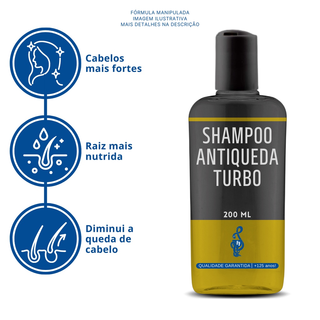 Shampoo Antiqueda Turbo 200mL - Para Crescer Cabelo, Colágeno, Elastina, Hair