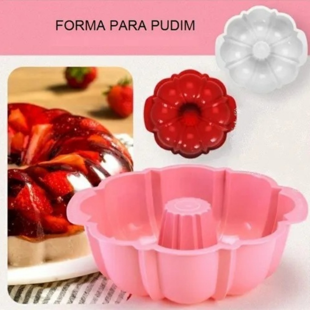 Forma de Pudim, Gelatina, bolo de microondas na cor rosa com formato lindo