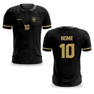 Camiseta Brasil Adulto Infantil Futebol Nacional 2022 Preta Desesto