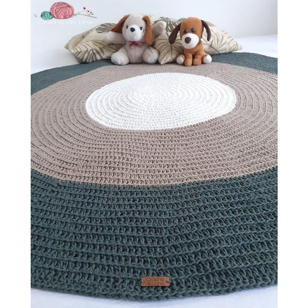 Tapete Redondo Fechado 3 Cores De Crochê Quarto e Sala / Barbante