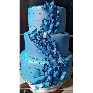 bolo borboleta Azul  Bolos de aniversário de borboleta, Decoração do bolo  de aniversário, Bolo lindo de aniversário