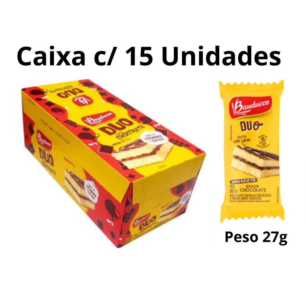 Bolinho Bauducco Duo Chocolate 15 unidades de 27g  Compre na Mercadoc -  Mercadoce - Doces, Confeitaria e Embalagem