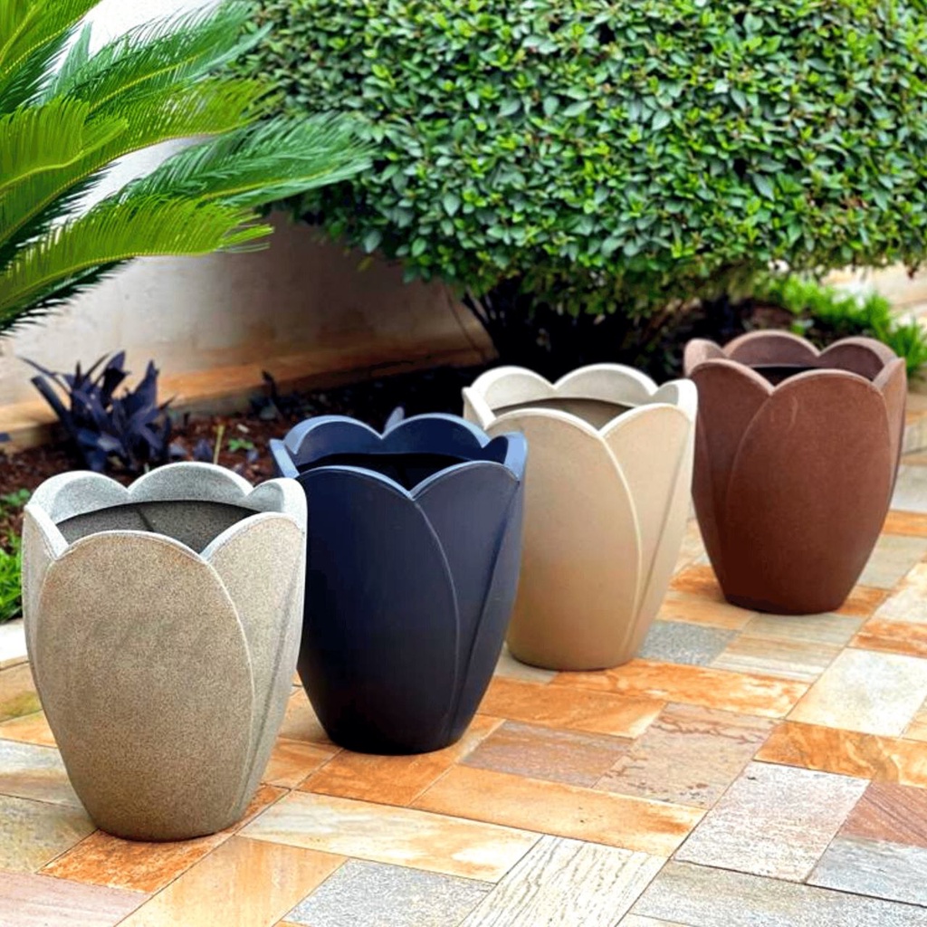 Vaso Modello Lotus In Gres Porcellanato, 22x12 Cm, Fatto A Mano In Thailandia, Resistente Al Gelo, Con Foro Di Drenaggio - 2