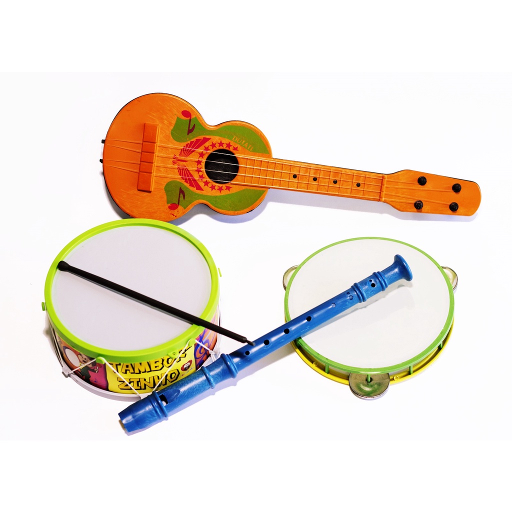 Kit Instrumentos Musicais X Brinquedos Musicais Violinha Flauta Doce Tambor Pandeiro Infantil