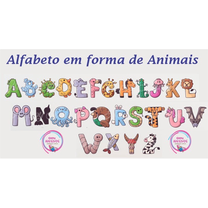 Adesivo Decorativo Letras Alfabeto Escolar Desenho De Animais Zoológico