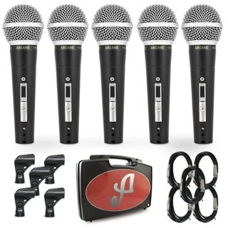 Kit com 5 microfones dinâmicos Arcano Renius-8KIT com fio XLR-P10